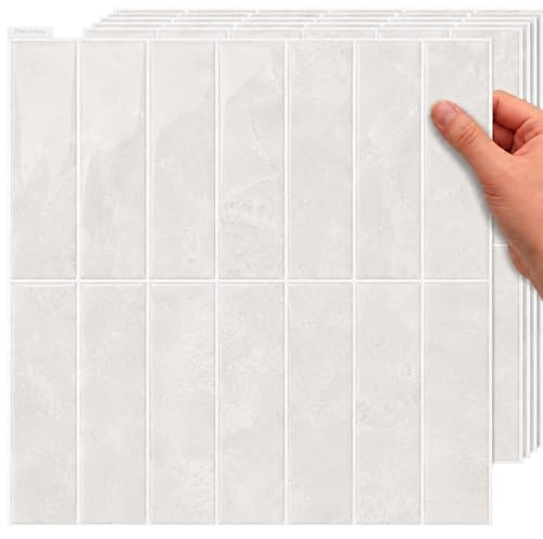TradeDownCo Peel & Stick Wall Tiles (10 Sheets) - Premium Self-Adhesive Tile Stickers for Kitchen, Bathrooms, Laundry Rooms and More, 12x12/30x30cm, Glossy Stone White