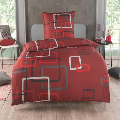Kuscheli 2-teilige Bettwäsche 155x220 – Mikrofaser Oeko-TEX, 1 Bettbezug 155x220 & 1 Kissenbezug 80x80, Reißverschluss, weich & bügelfrei – Rot Kariert