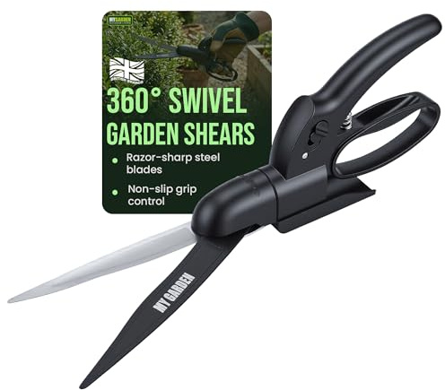 My Garden Shear One Handed Grass Shear 360° Swivel Action - Lawn Shears with Razor Sharp Steel Blades 2mm Thickness & Ergonomic Non-Slip Handle - Hand Held Garden Trimmer for Precise Grass Cutting