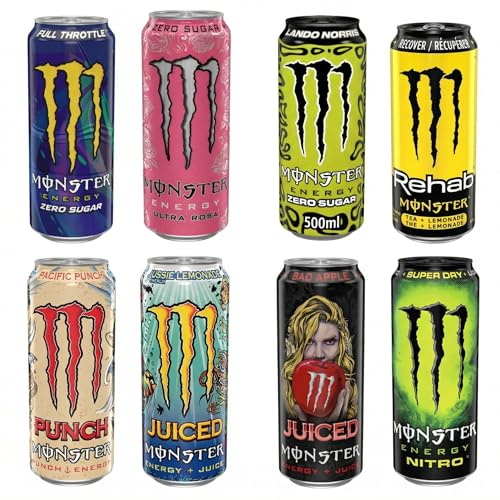 Pack Découverte 8 Monstre Energy – Mix 8 Saveurs Différentes – Boisson Énergisante Import & Classique – Lot de 8 Canettes 500ml