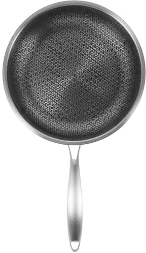 PAMINGONO Padella in Acciaio Inossidabile Manico Ergonomico e Superficie a Nido d Ape Antiaderente per Cucina e Grigliate