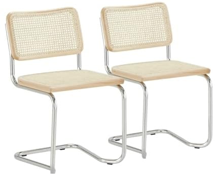 k hometrends Kaden Freischwinger Stühle 2er Set, aus Wiener Geflecht & Buchenholz – handgefertigt in Italien