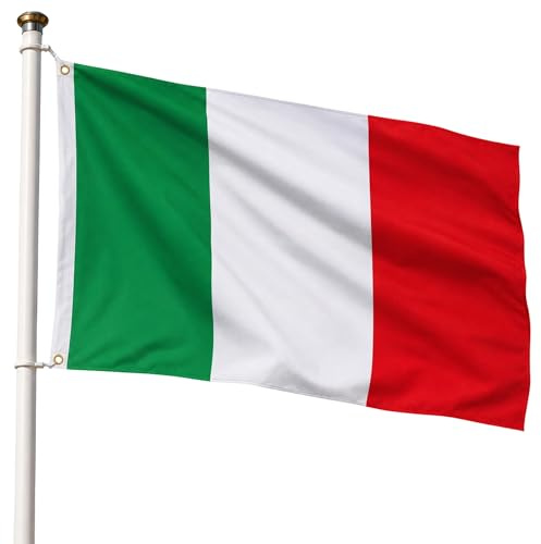 Bandera Italia 90x150cm, Bandera Italiana con 2 Ojales de Latón, Italy flag, Bandera Copa del Mundo, Bandera de País para exterior, Material Poliéster, Resistente al viento y lluvia