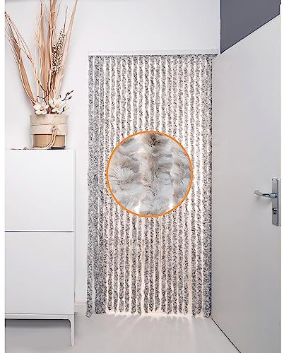 DEFACTO Flauschvorhang Türvorhang (90x200 cm) Chenille Fliegenschutz Insektenschutz Camping 100% Made In Italy - Vielseitig, Leicht Zu Reinigen, Effektiver Sicht- Und Hitzeblocker - Grau/Weiß Mix