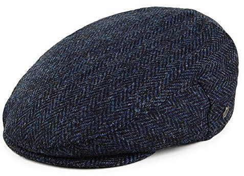 Jaxon & James Ardmore Harris Tweed Schiebermütze mit Fischgrätmuster - Blau-Schwarz - XL