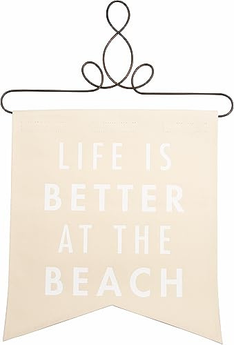 Pavilion Gift Company, cremefarben Deko-Banner mit Metallaufhängung, Aufschrift Life is Better at The Beach, 35,6 x 40,6 cm, Baumwolle