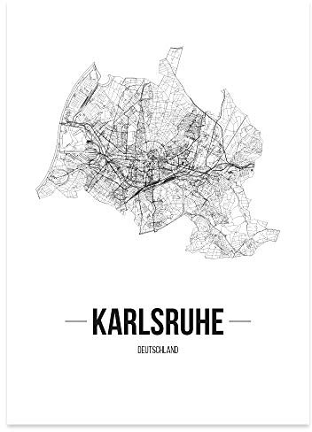 JUNIWORDS Stadtposter, Karlsruhe, Wähle eine Größe, 21 x 30 cm, Poster, Schrift B, Weiß