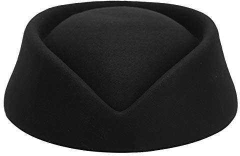 inlzdz Stewardess Hut Wollfilz Pillbox Mützen Damen Flugbegleiterin Cosplay Kostüm Elegant Stewardess Cap Baskenmütze Party Base Kappe