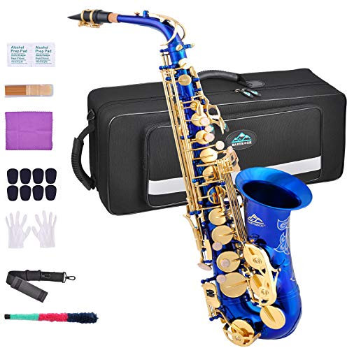 EASTROCK Altsaxophon, Alto Saxophone mit Hartschalenkoffer, Mundstückpolster, Riemen, weiße Handschuhe.Geeignet für Anfänger, Erwachsene, Profi-Künstler (Dark Blue/Golden)