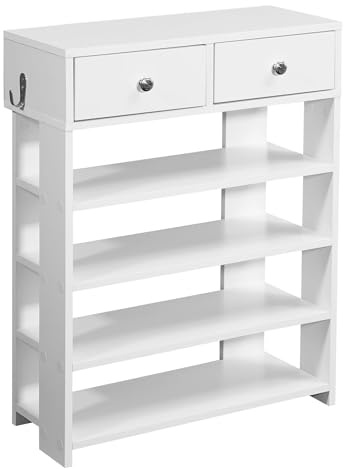 Wohnling Schuhregal 60x24x79 cm Weiß mit 2 Schubladen, 4 Fächer
