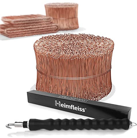 Heimfleiss® Drillapparat Driller + verkupfertem Rödeldraht 1,0 x 100-160 mm (1000 Stk) - hochwertiges Set aus Drahtbinder Rödelzange & Bindedraht Sackverschluss - Drahtverschluss Ösendraht Drill Draht
