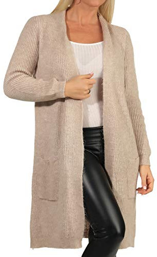ONLY Damen Lange Strickjacke mit Taschen | Stretch Casual Langarm Gerippt | Open Cardigan Noos ONLJADE, Farben:Beige, Größe:M