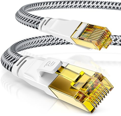 CSL - 10m CAT 7 Netzwerkkabel Flach und Dünn - Lan Kabel für 10 Gigabit High Speed, Internetkabel, Flachbandkabel, Verlegekabel - 10 Gbps Cat.7 RJ45 Kabel für Switch Router Modem PC, 10 Meter Weiss