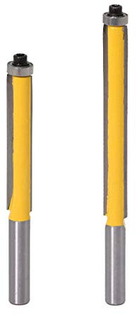 DingGreat 2Pcs Fresas de enrasar con rodamiento para la Plantilla de Madera, Fresa para enrasar con vástago de 8 mm, hoja de corte recta extra larga