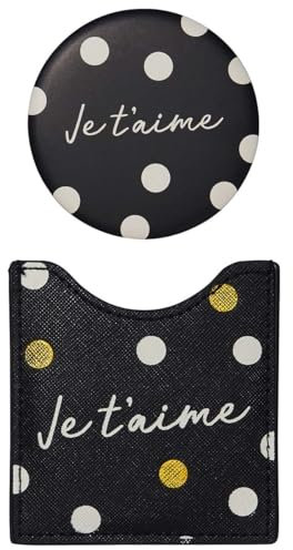 DRAEGER PARIS 1886 - Miroir Rond de Poche Je t'aime - Format Compact 8,5 x 8 cm avec Étui - Accessoire Féminin & Pratique - Cadeau Original et Personnalisé - Style Tendance pour Sac à Main -