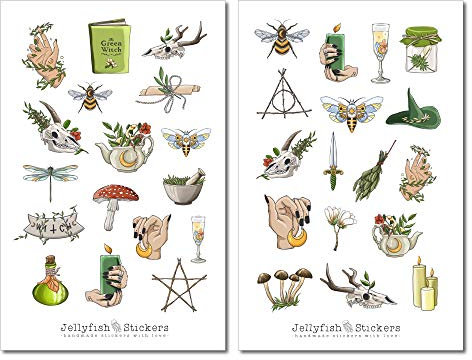 Set de stickers sorcière - autocollants, Journal Sticker, Planer Sticker, fille, magie, terre, potion magique, sorcellerie, nature, plantes, potion, mystique