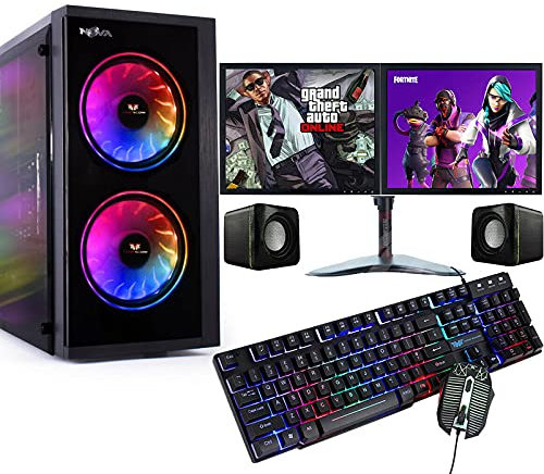 Veno Scorp ARGB GAMING PC Set i5 240 SSD 500 HDD 8GB RAM 2GB DDR5 GT1030, PC Set with 2 X 19” Monitors Win 11 Wifi (Renewed)