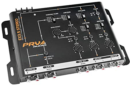 PRV AUDIO Crossover Car Audio EX3.5 Stereo 3 Way or 2 Way Electronic Crossover 9 Volts, 4 in 6 Out RCA Channels Car Sound Processor