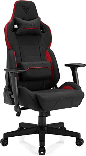SENSE7 Gaming Stoff Sentinel Bürostuhl Zocker Gamer Ergonomischer Stuhl Armlehne Einteiliger Stahlrahmen Einstellbarer Neigungswinkel Schwarz-Rot, 40-48 x 72x59 5902659841384