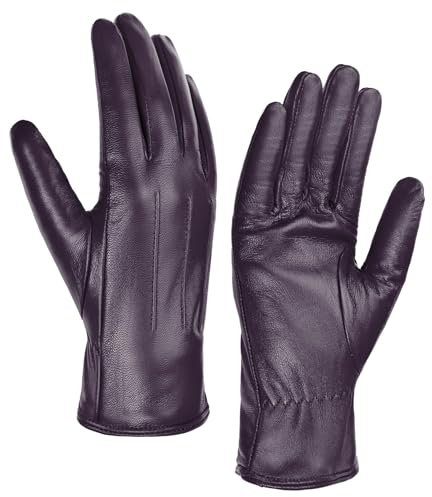 Harssidanzar Damen Lederhandschuhe, Winter Warmes Kaschmirfutter Touchscreen Vintage Finished GL017EU,Lila,größe L