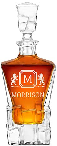Maverton Personalised Whiskey Decanter for Man - Elegant Beverage Dispenser with Engraving - Ice Cubes Model - Stylish barware for Birthday - for Whisky connoisseurs - Lions
