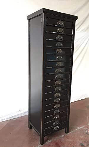 Antiker Dokumentenschrank Apothekerschrank Büroschrank Aktenschrank Schrank Sideboard Kommode Kommodenschrank Sideboardschrank mit 18 Schubladen Breite45xHöhe150cm Farbe schwarz