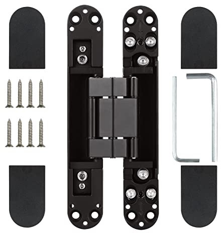 JMIATRY 7 Inch Hidden Door Hinges Heavy Duty Invisible Door Hinge 180 Degree Swing Concealed Doors Hinge Zinc Alloy 3 Way Adjustable Butt Hinges 7 x 2.8 x 1 Inch Black