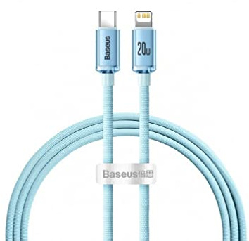 Yato Baseus Crystal Shine Series 20 Watt Typ-C auf iPhone Schnelllade-Datenkabel, 1,2 Meter Länge, Himmelblau
