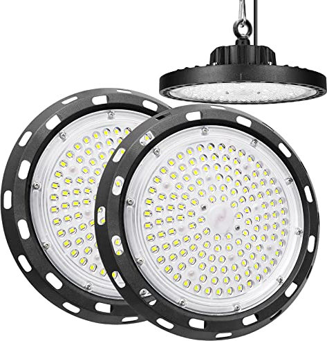 RIGIDON 2x 100W UFO Led High Bay Light, 10000LM Werkstatt Led Strahler Industrielampe, Hallen Beleuchtung Led Hallenstrahler Für Garage Werkstätten Industrie Fabrikhallen, Deckenleuchte 6000K Weiß