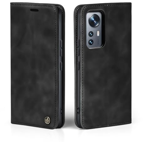 LBH Handyhülle für Xiaomi 12 / 12X in Schwarz mit Karten- und Geldfach Smartphone Hülle mit Standfunktion Flip Case Schutzhülle Magnetverschluss Vintage