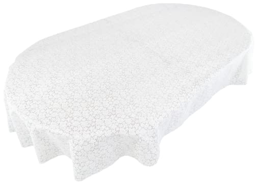 Karina Home Oval White Floral Lace Wipe Clean Tablecloth Vinyl PVC Table Cover Wipeable Table Cloth (White Floral, Oval 200cm x 140cm)