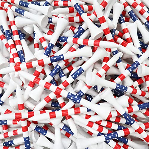 FINGER TEN Golf Tees Wood 3 1/4 2 3/4 Inch Value 50/120 Count, Durable Tees with Bright Colored Stripes for Consistent Height, 70mm 83mm Long Tees Ideal for Golfers (USA Flag, 2 3/4 Inch(50 Pack))