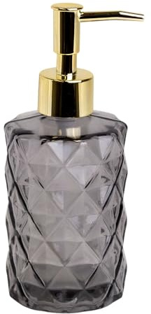 Intirilife Seifenspender aus Glas in Grau mit Karo Muster - 310ml Füllmenge - Spender für Seife Dosierer Handseifenspender für Küche Bad nachfüllbar mit Pumpe