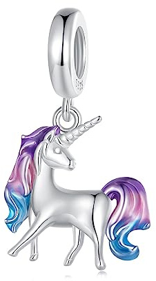 Einhorn-Anhänger-Charm aus 925er-Sterlingsilber, passend für Pandora-Armband-Halskette, SCC2621