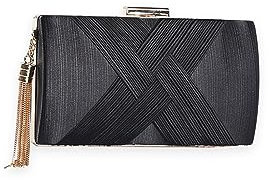 CORIOS Damen Abendtasche Fransen Clutch Tasche Elegante Schultertasche Kettentasche Tasche Luxurious Handtasche Hochzeit Brautbörse Klein Umhängetasche Schwarz