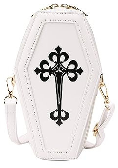 PORRASSO Gothic Sarg Umhängetasche Damen Schultertasche Crossbody Bag Messenger-Tasche für Halloween Reisen Täglichen Gebrauch Weiß