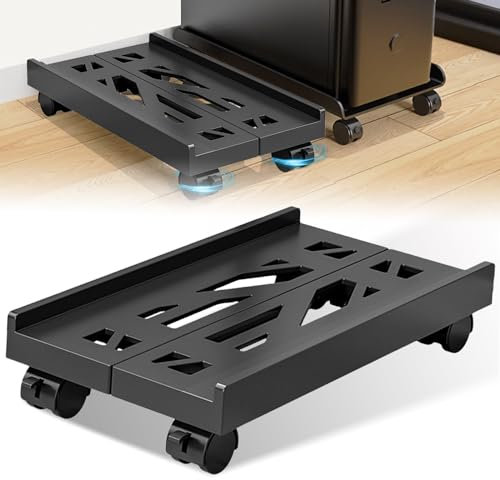 Soporte móvil para PC, Soporte para CPU, Ancho Ajustable, Soporte de Torre de Escritorio, Soporte para CPU y Ordenador bajo Escritorio, Soporte Universal para PC móvil con 4 Ruedas giratorias