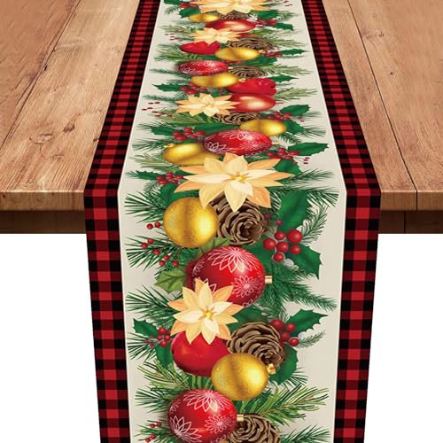 Tischläufer Weihnachten,Gold Blume Weihnachtstischläufer Weihnachten Tischdeko Weihnachtstischdecke Deko Saisonnal Winter Küche Tisch Dekoration Christmas Decorations 180 x 35cm