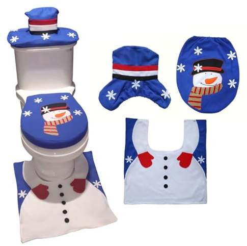 Cabilock Badezimmermatte 3-teiliges Set Weihnachts-wc-vorleger Toilettenmatte Nicht-bodenmatte Schneemann-Hut-Design Leicht Zu Waschen