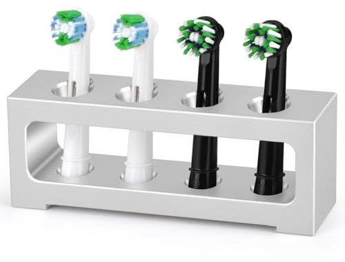 MOLEDINO Porta Testine Spazzolini Elettrico,Compatibile con Testine Spazzolino Oral B, Supporto Spazzolini Alluminio per 4 Testine,Portaspazzolino Base Antiscivolo da Bagno Rettangolare (Argento)