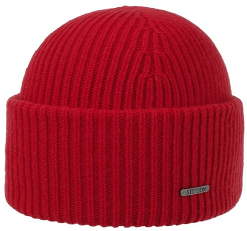 Stetson Classic Uni Wollmütze Damen Herren Made in Italy 100% Wolle Gestrickt Beanie Herbst Winter rot One Size