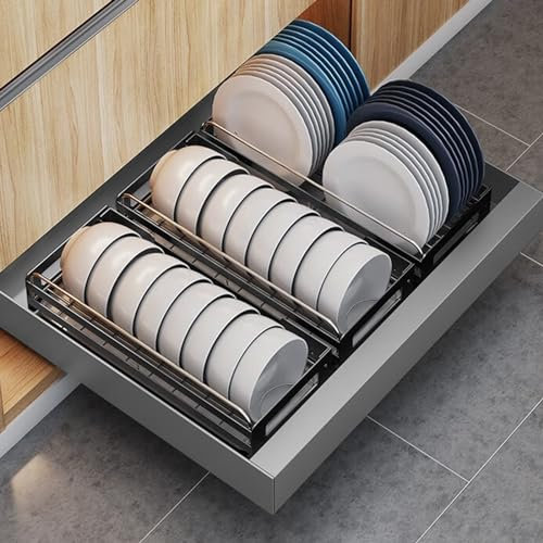 WMLBK Teleskopschublade,Schublade aus Kohlenstoffstahl Slide Out Organizer Küchenschublade Schubladen-Aufbewahrungsregal Schubladeneinsätze für Küchenschrank 43x40x7cm (Grau, 40cm)