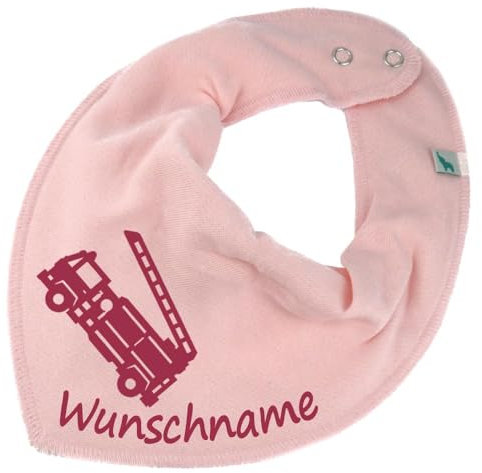 HALSTUCH mit Namen oder Text personalisiert für Baby oder Kind aus Baumwolle in Einheitsgröße Feuerwehr (Rosa)