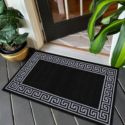Fit Even Greeky Door Mat – Non-Slip Washable Doormat, Heavy Duty Welcome Dirt Trapper, Water Absorbent Floor Mat for Indoor/Outdoor Use, Front Entrance, and Kitchen (Black & Grey, 50x80 cm)