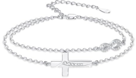 OHAYOO Kreuz Armband Damen 925 Sterling Silber Kreuz Infinity Armband Unendlichkeitszeichen Infinity Schmuck Geschenke für Freundin Frauen Mädchen Mama