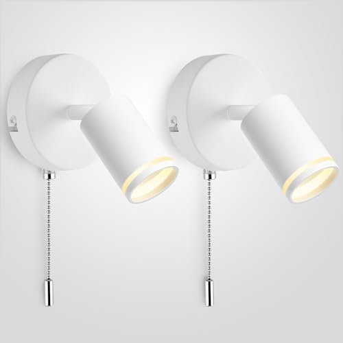 YindaLux 2 Stücke Wandlampe mit Schalter Innen - Schwenkbar 350°+90° Wandleuchte mit Schalter - mit GU10 Fassung Max.50W - 230V Weiß Matt Wandspot für Wohnzimmer Schlafzimmer Ohne Leuchtmittel