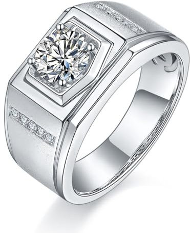 TUSRORSU Platin-Moissanit-Ringe für Herren, Farbe D, 925er Sterlingsilber, VVS1, Moissanit-Ringe, im Labor hergestellter Diamant, Verlobungsring mit Zertifikat, Stein, Moissanit