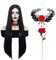 VEQENIFY Perücke Schwarze Lang Perücke Damen SchwarzePerücke für Karneval Kostüm Party Cosplay