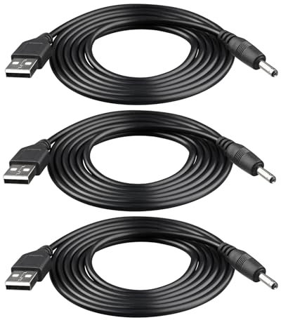3-Pack 5FT 5V DC Power Cord USB to DC 3.5mm x 1.35mm Barrel Jack Adapter Connector Charging Cable Plug 3.5mmx1.35mm for Radiators Fans Cartoon Watches Speakers