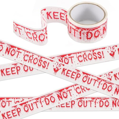 XoeLLe 25M Nastro di Avvertimento Halloween, Nastro Rosso Bianco, Nastro di Avvertimento perfeste di Halloween Esterni, Nastro per Zombie Party Halloween Haunted House Feste Spettrali Vampiri